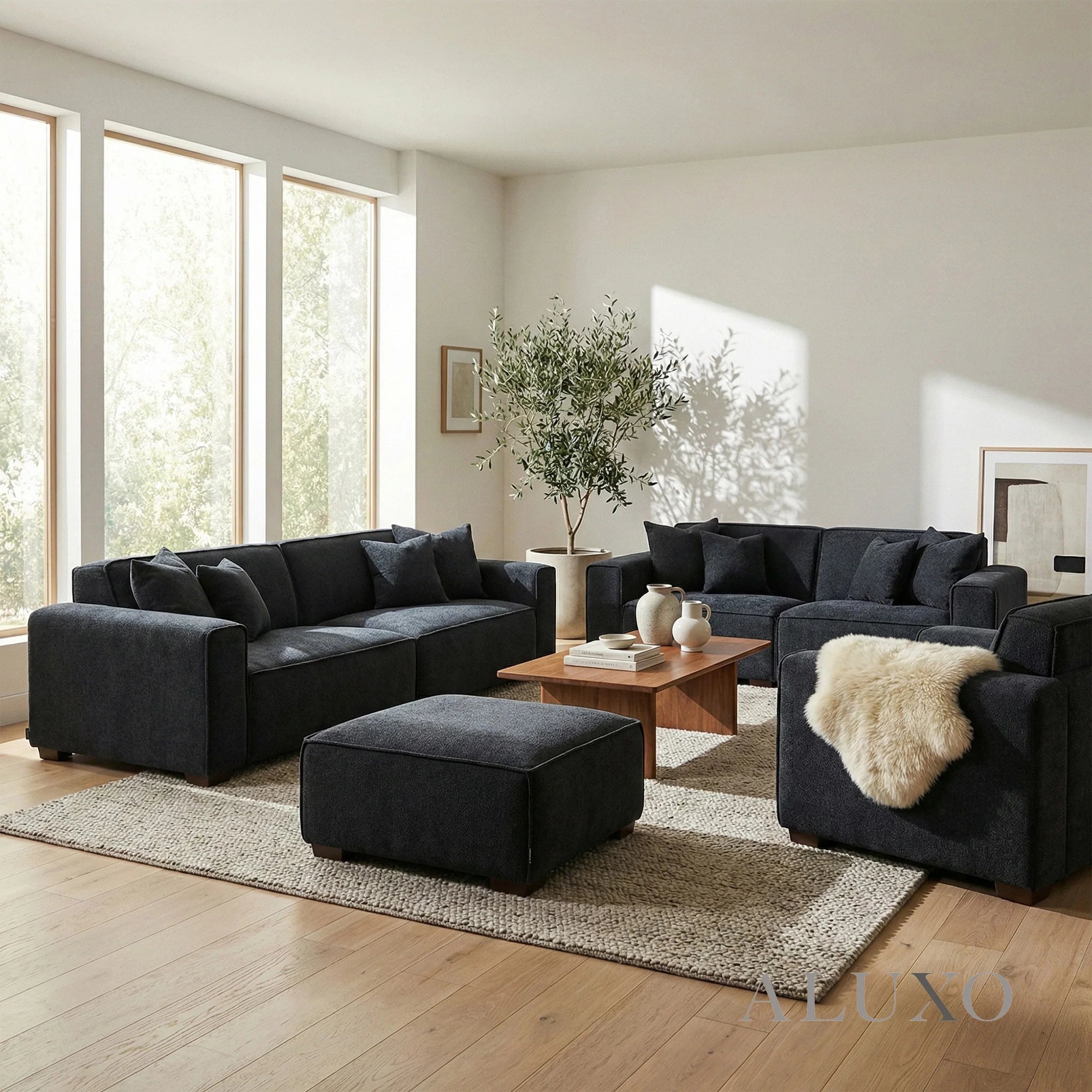 Aluxo Crawford Midnight Black Boucle Sofa | 4 Seater