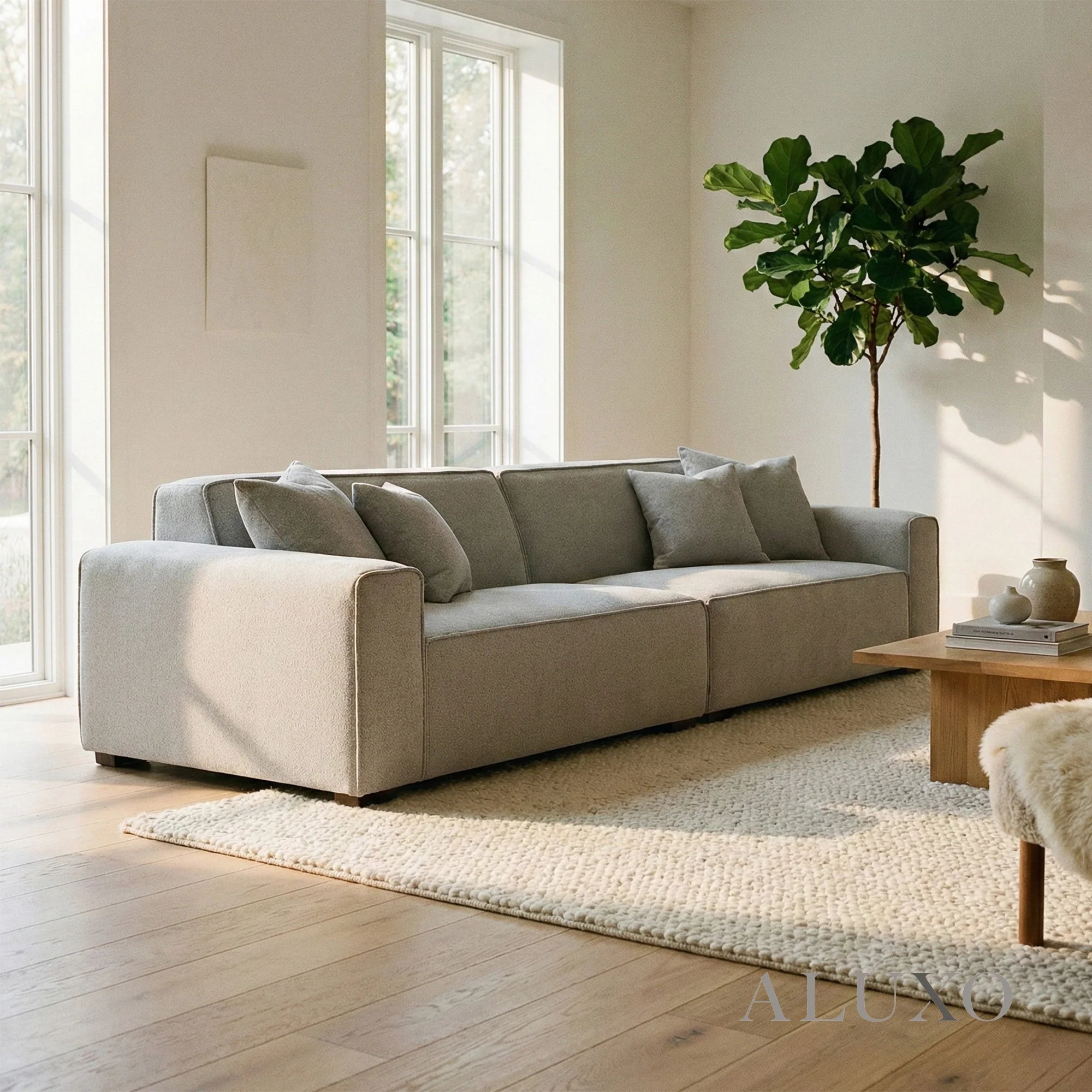 Aluxo Crawford Pebble Grey Boucle Sofa | 4 Seater