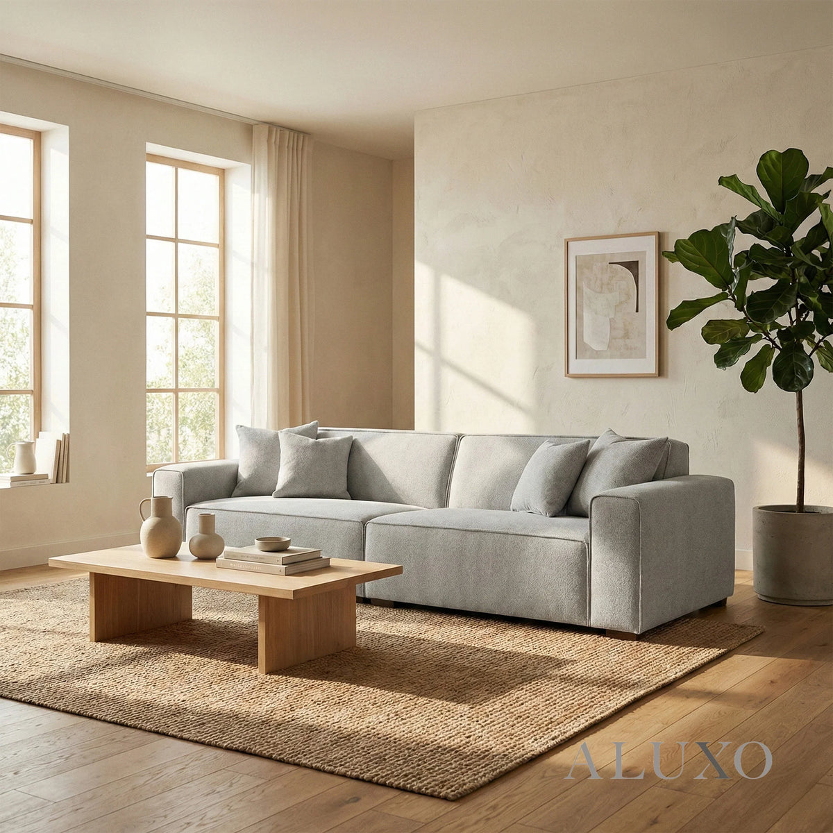 Aluxo Crawford Pebble Grey Boucle Sofa | 4 Seater
