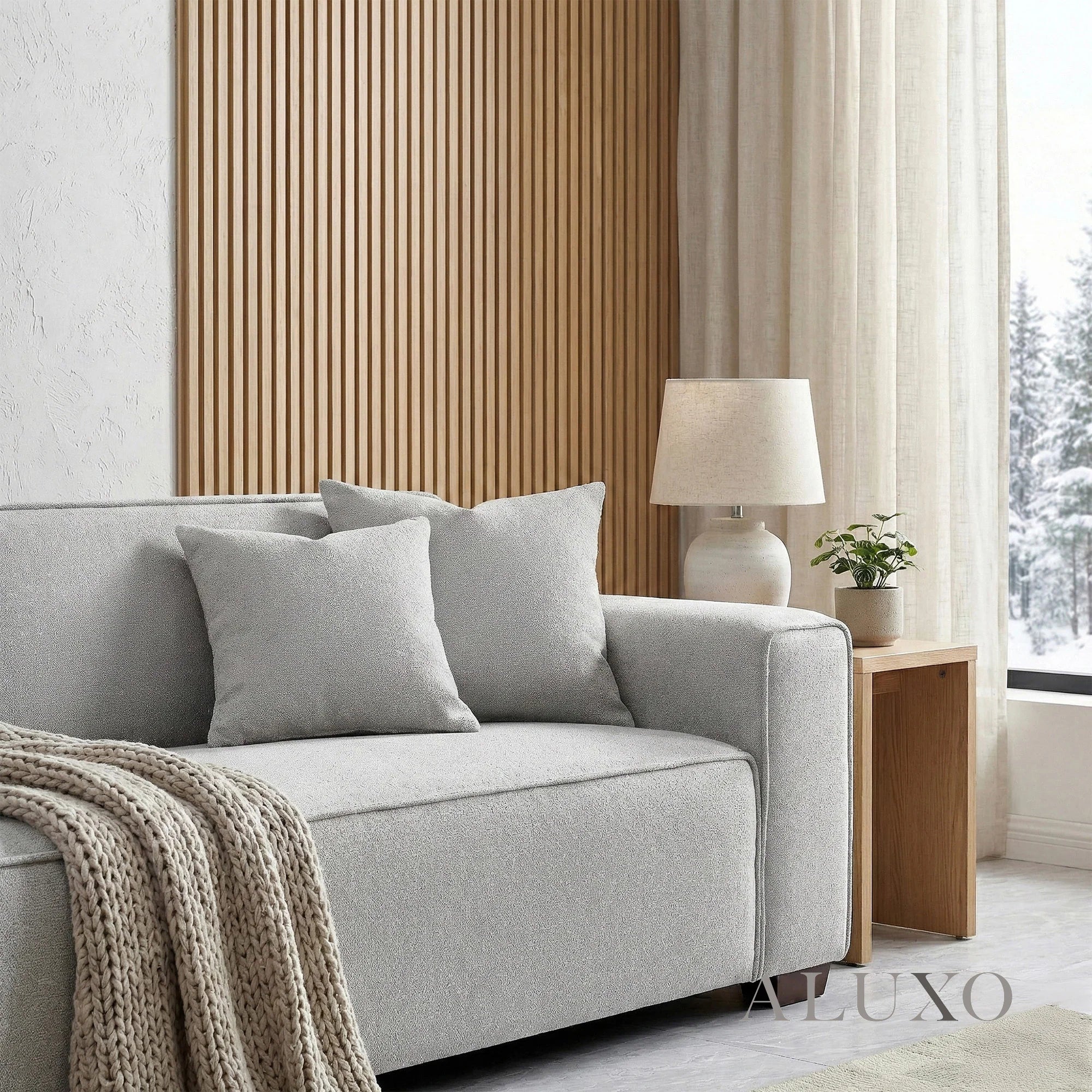 Aluxo Crawford Pebble Grey Boucle Sofa | 4 Seater