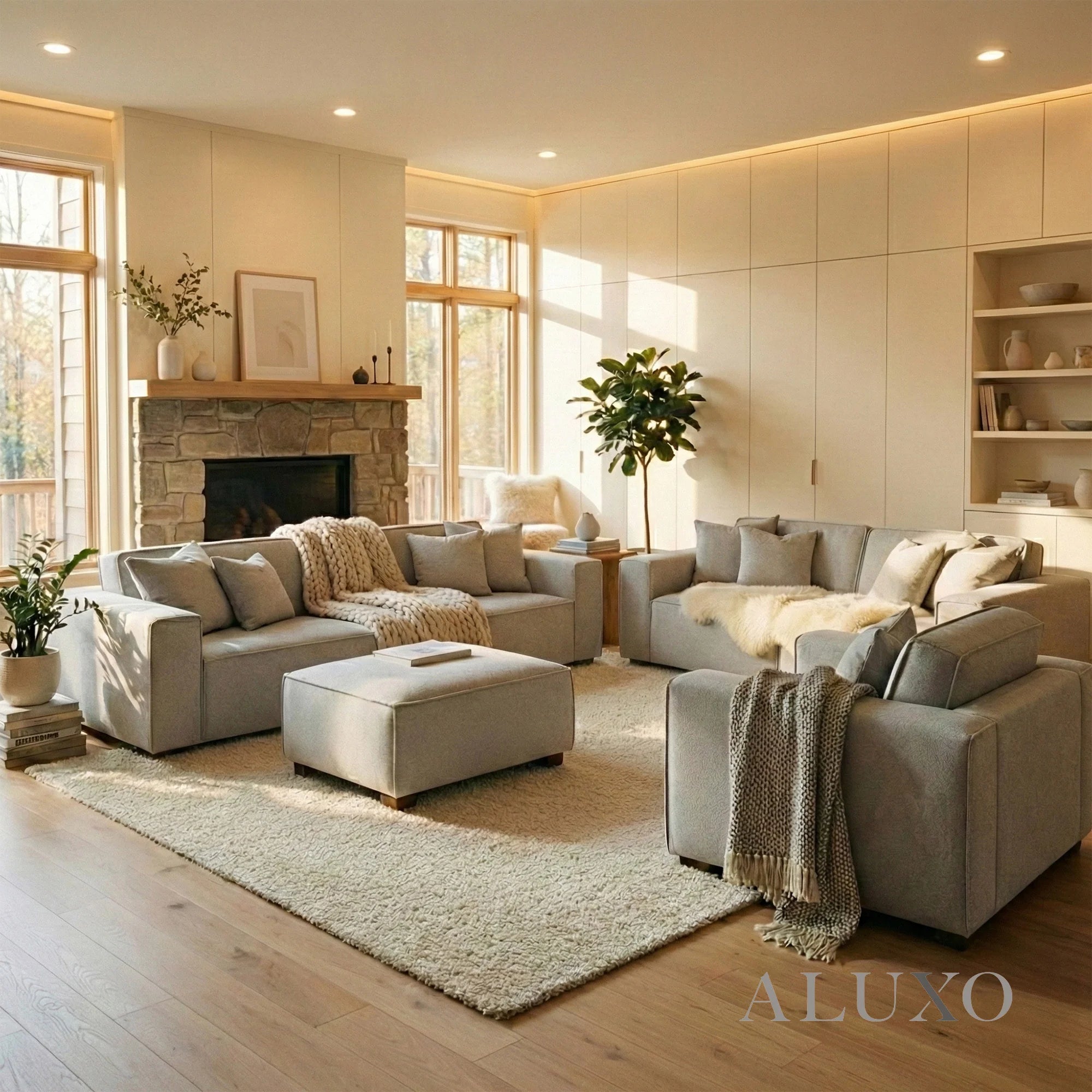 Aluxo Crawford Pebble Grey Boucle Sofa | 4 Seater