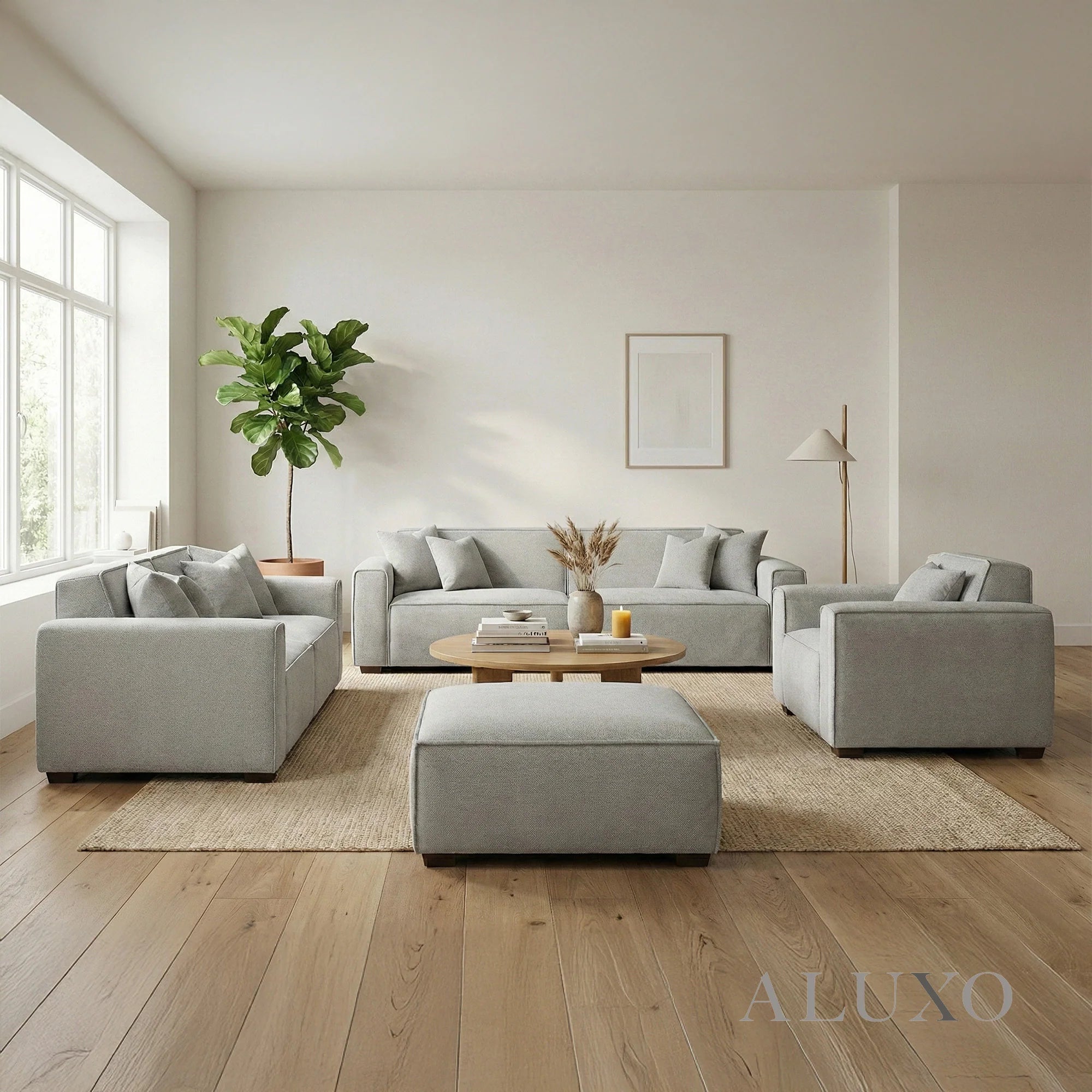 Aluxo Crawford Pebble Grey Boucle Sofa | 4 Seater