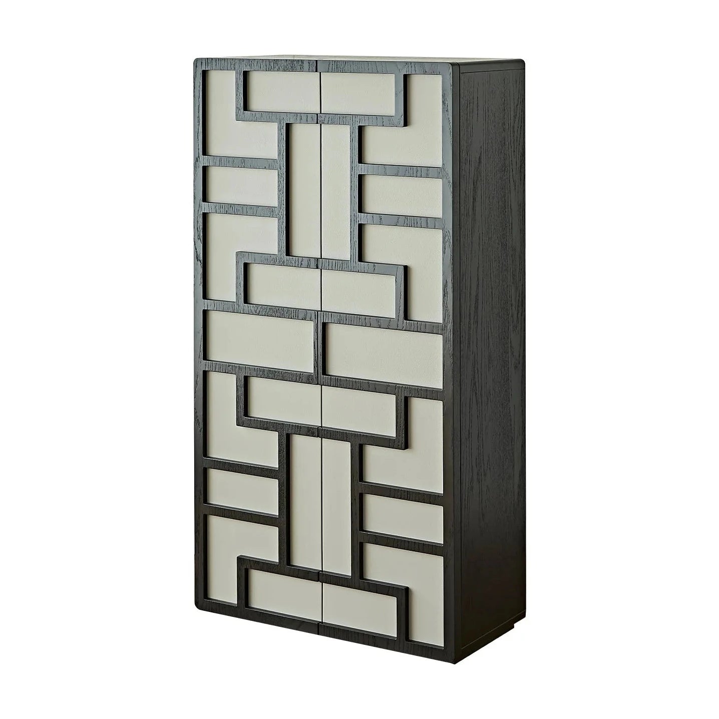 Kamako Grey Leather Look & Black Wood Cabinet