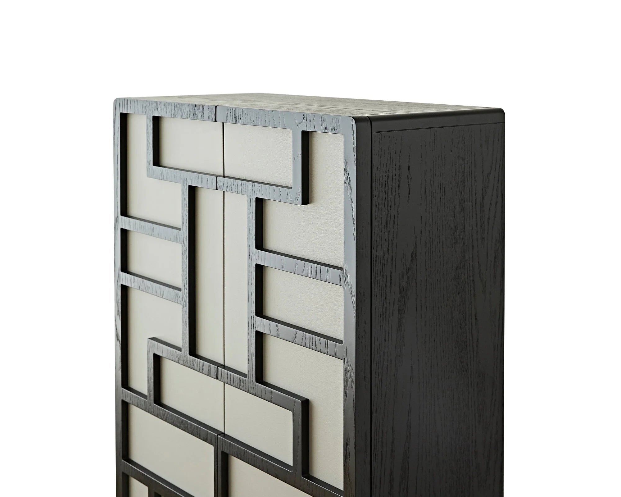 Kamako Grey Leather Look & Black Wood Cabinet