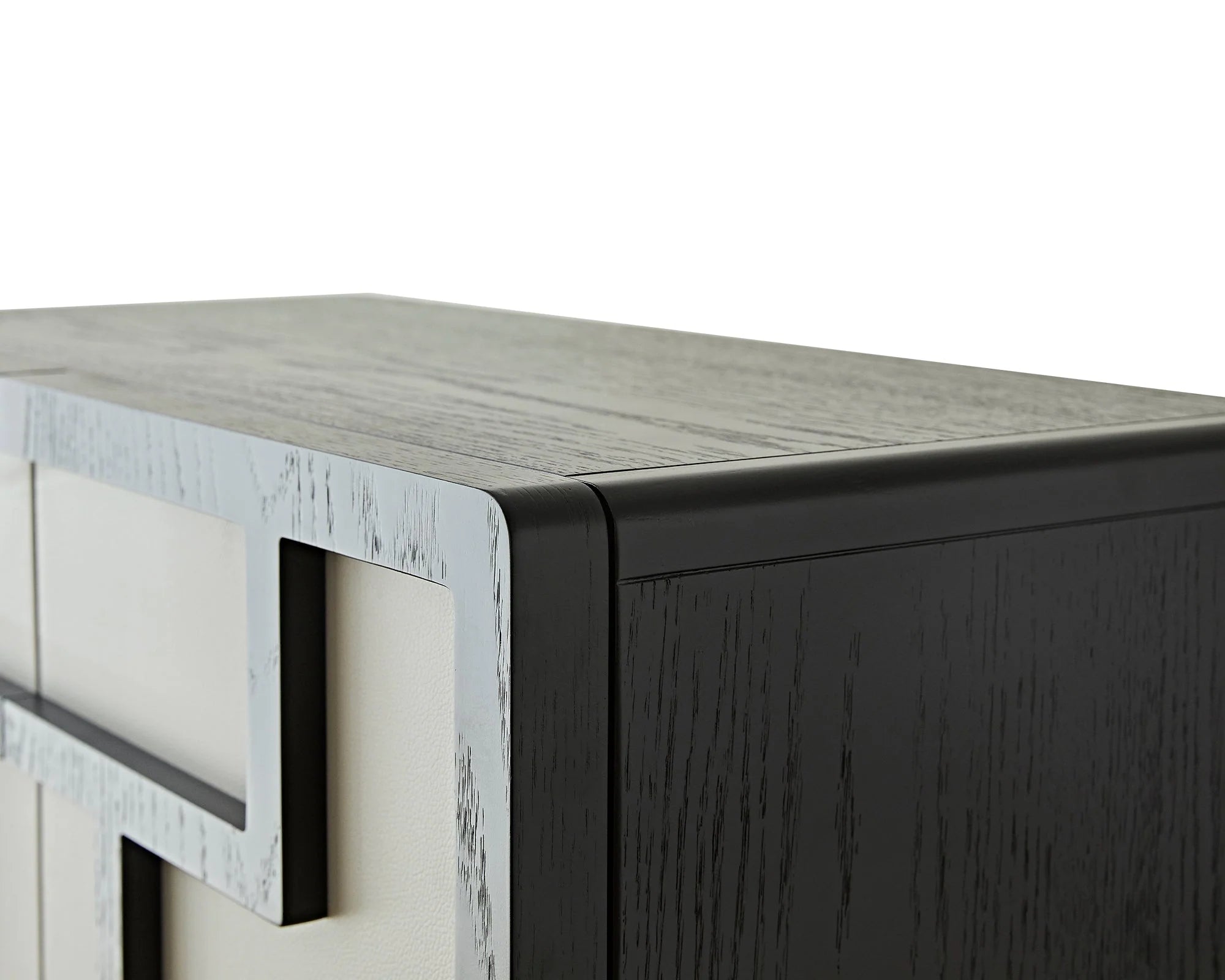 Kamako Grey Leather Look & Black Wood Cabinet