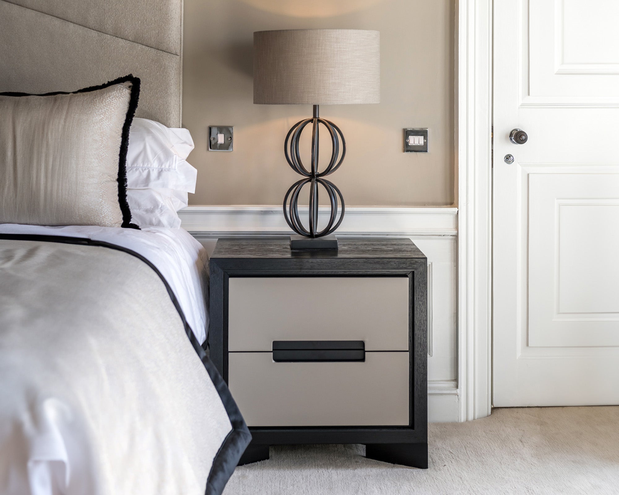 Ardel Bedside Table - Grey Faux Leather & Wenge Ash