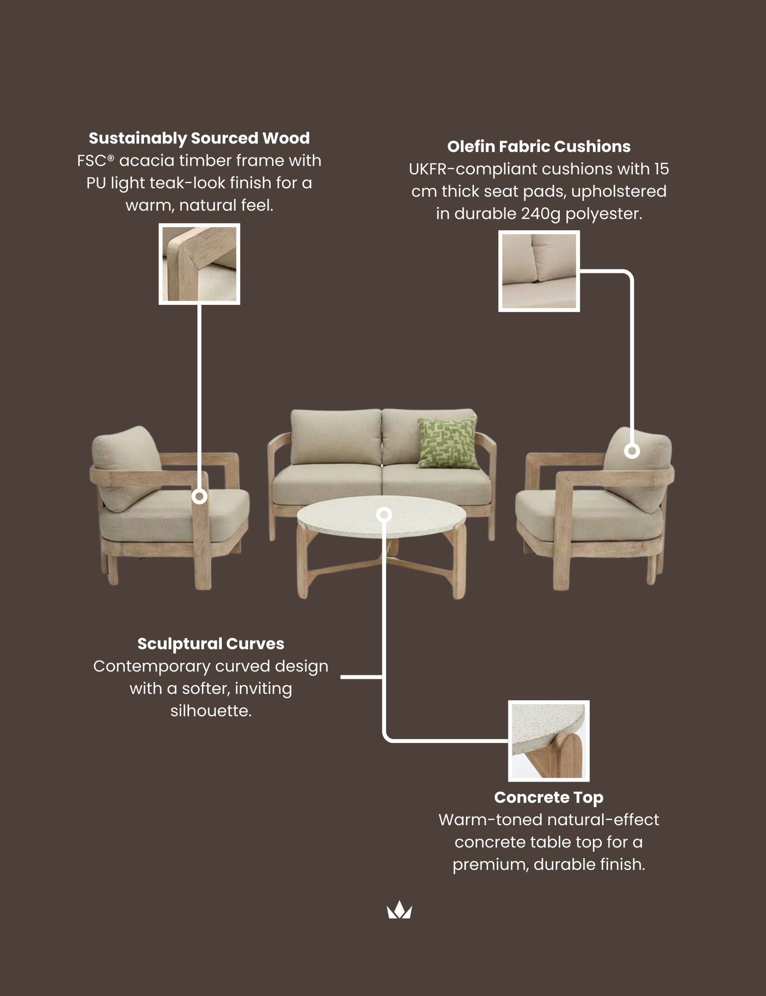 Portello 4 Seater Wood Lounging Set with Coffee Table