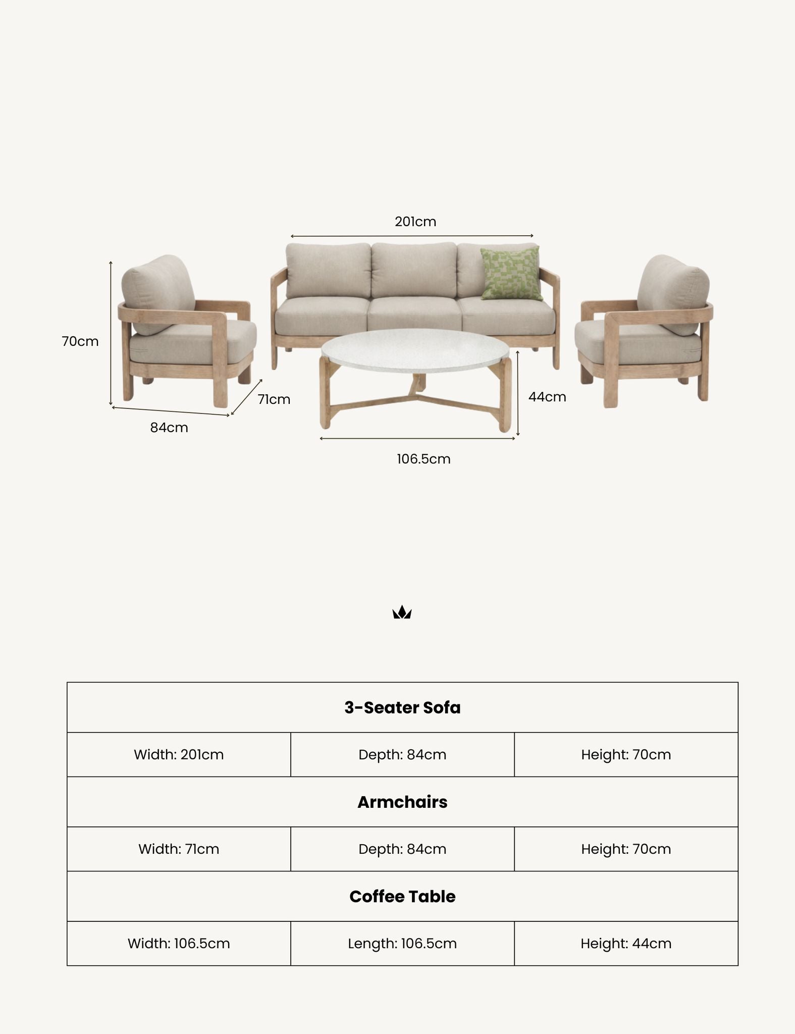 Portello 5 Seater Wood Lounging Set with Coffee Table