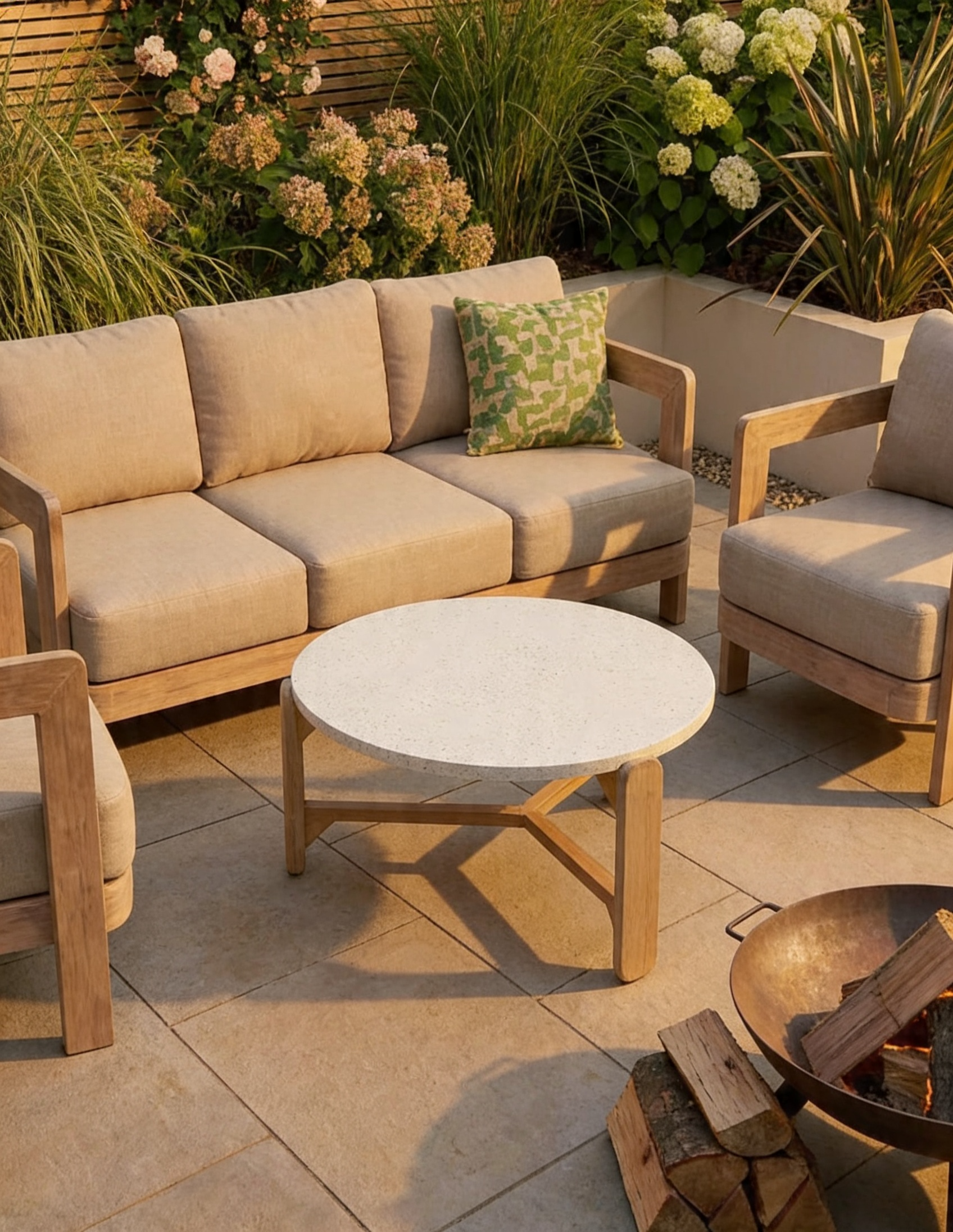 Portello 5 Seater Wood Lounging Set with Coffee Table