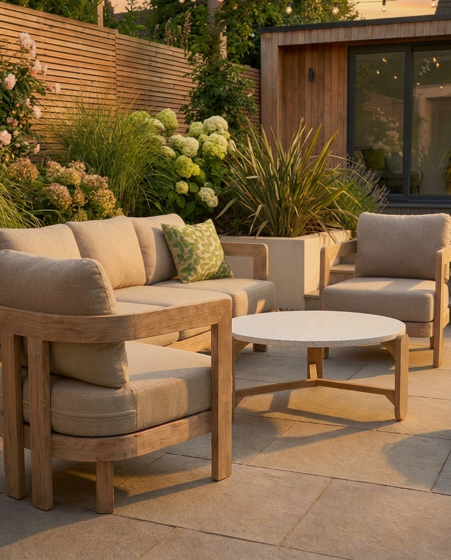 Portello 5 Seater Wood Lounging Set with Coffee Table