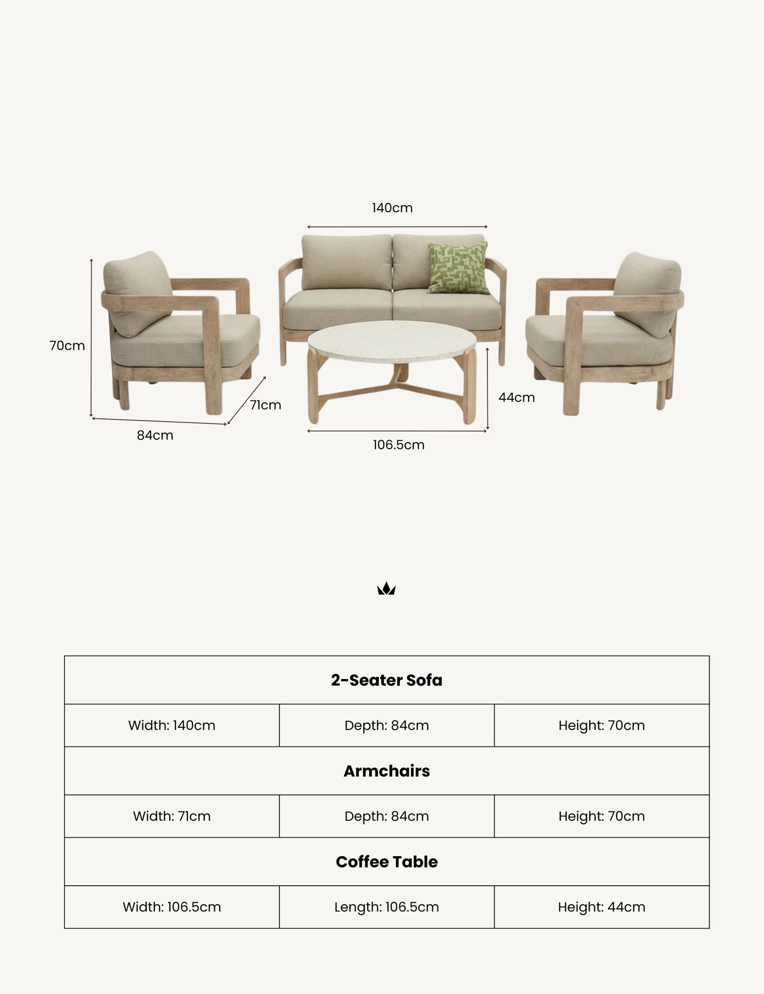 Portello 4 Seater Wood Lounging Set with Coffee Table