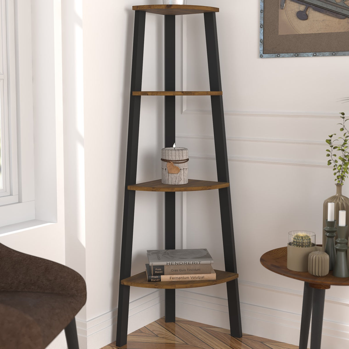 Ealing Pine Wood Black Corner Display Unit