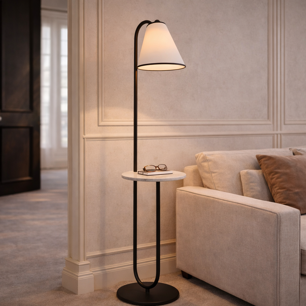 Edgar Carrara Marble & White Linen Floor Lamp