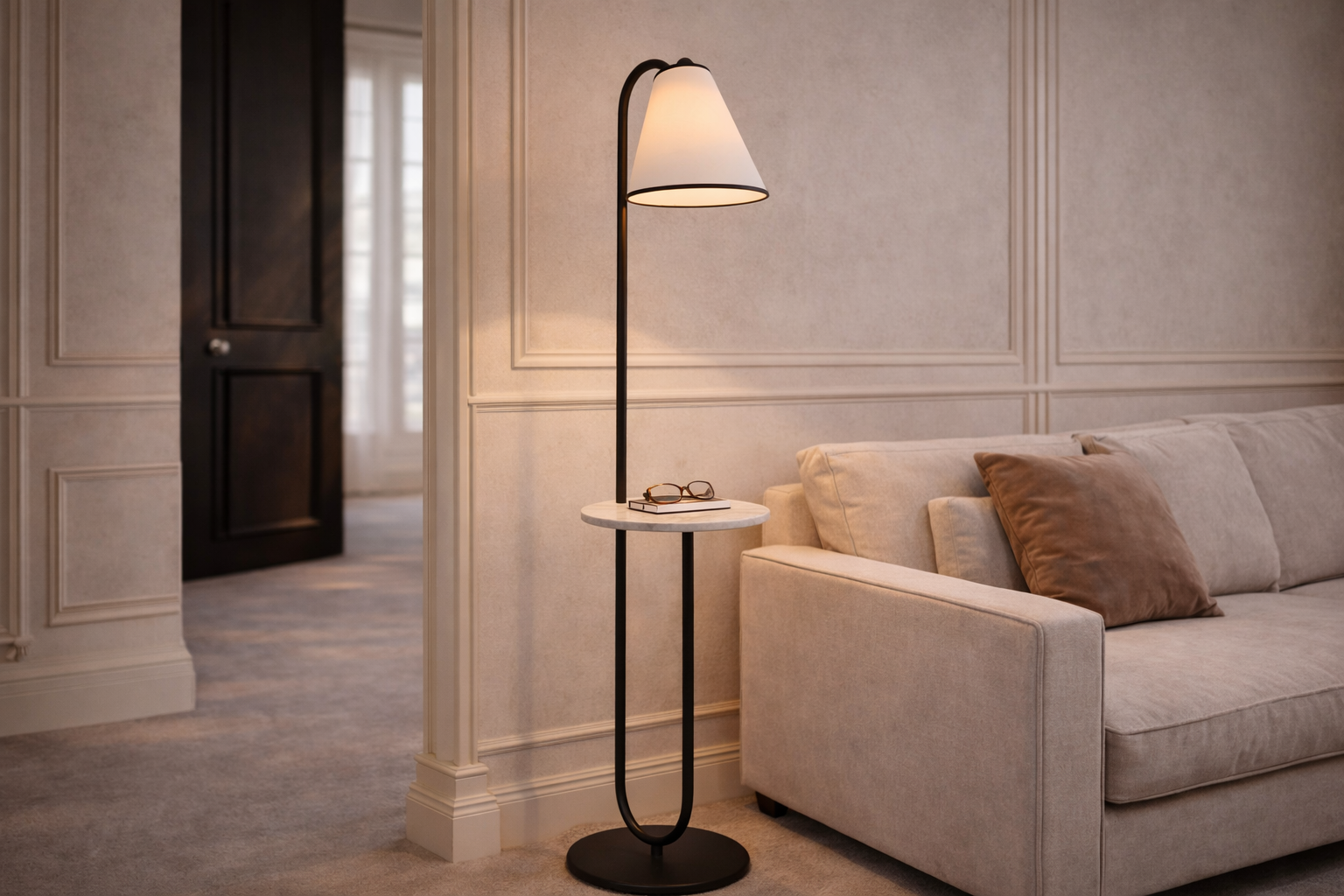 Edgar Floor Lamp - Carrara Marble & White Linen