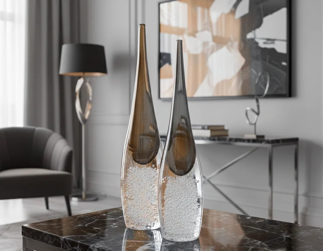 Ellis Large Grey Crystal Glass Vase