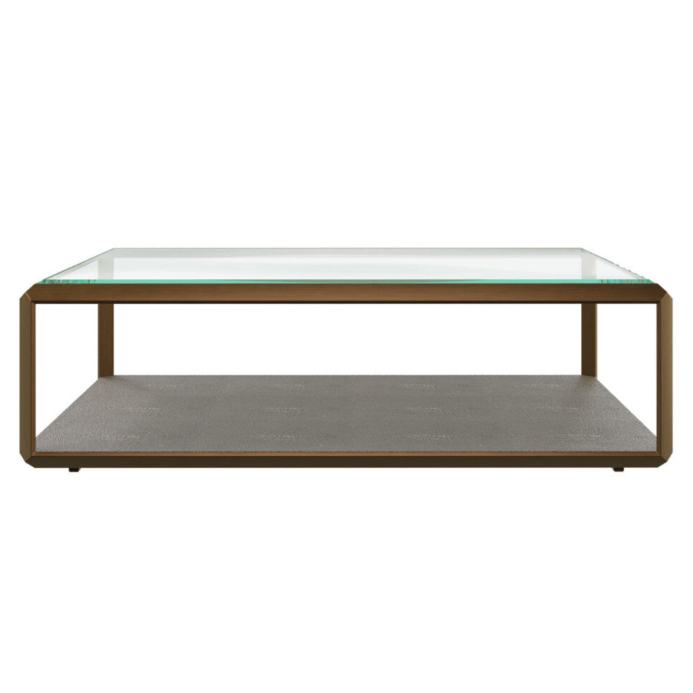 DI Designs Elmley Grey Shagreen Brass & Clear Glass Rectangle Coffee Table