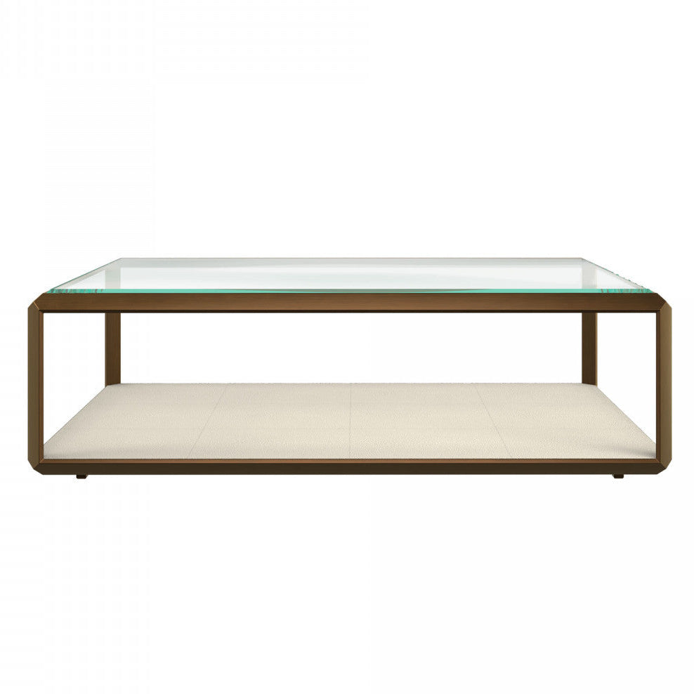 DI Designs Elmley Ivory Shagreen Brass & Clear Glass Rectangle Coffee Table