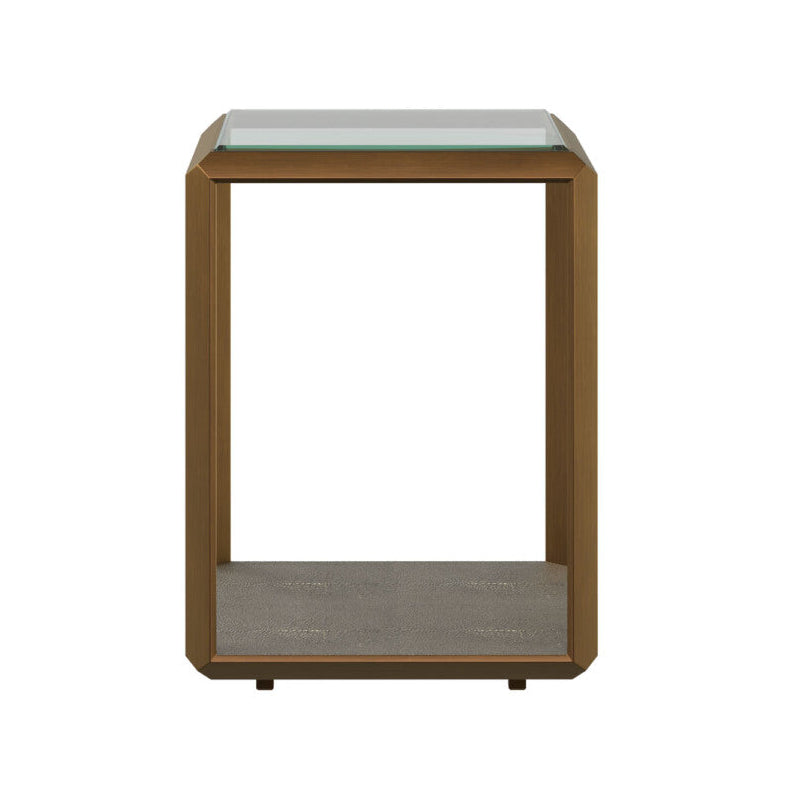 DI Designs Elmley Grey Shagreen Brass & Clear Glass Side Table