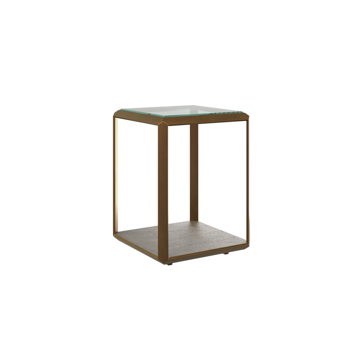 DI Designs Elmley Grey Shagreen Brass & Clear Glass Side Table
