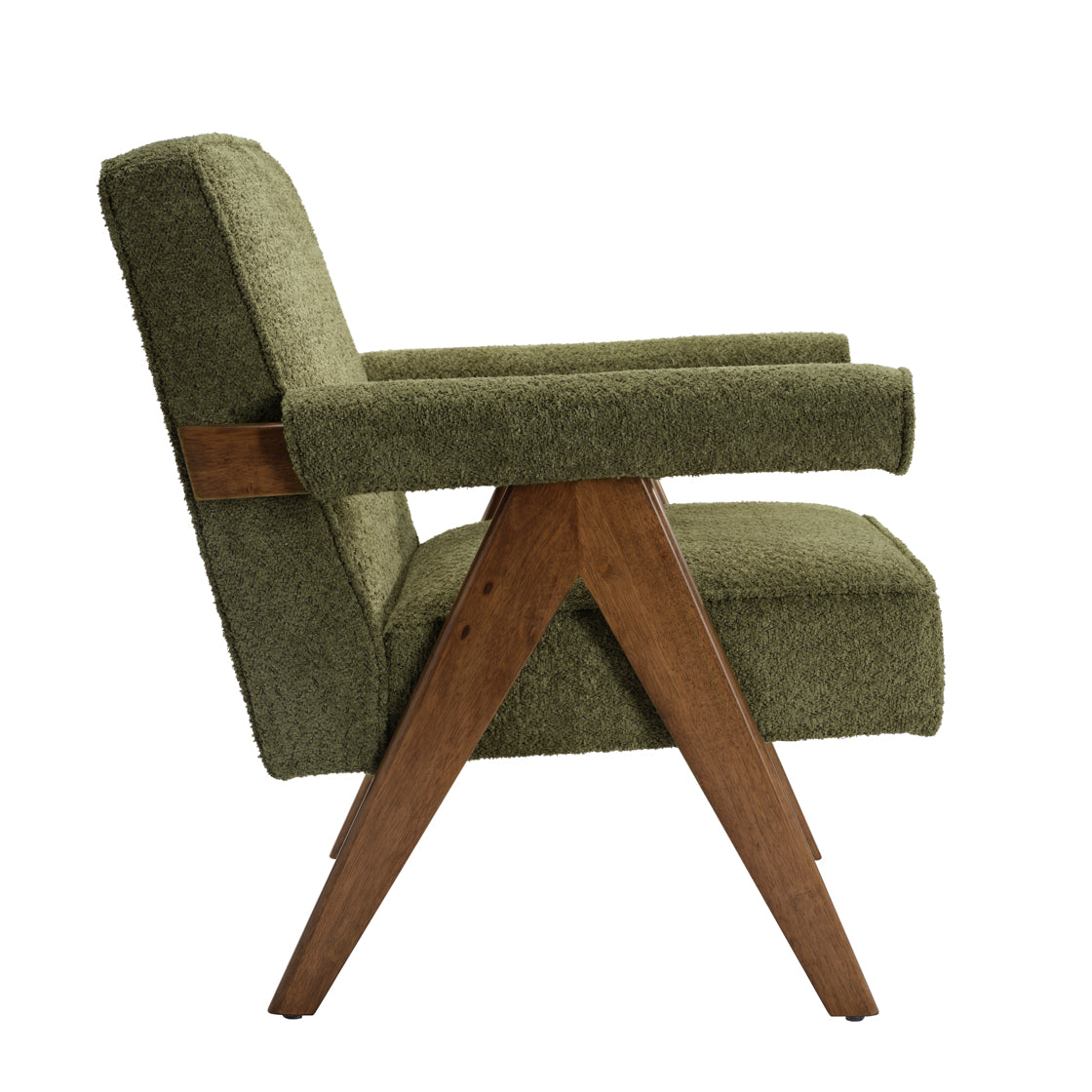 Ember Leaf Green Herringbone Chenille & Wood Armchair