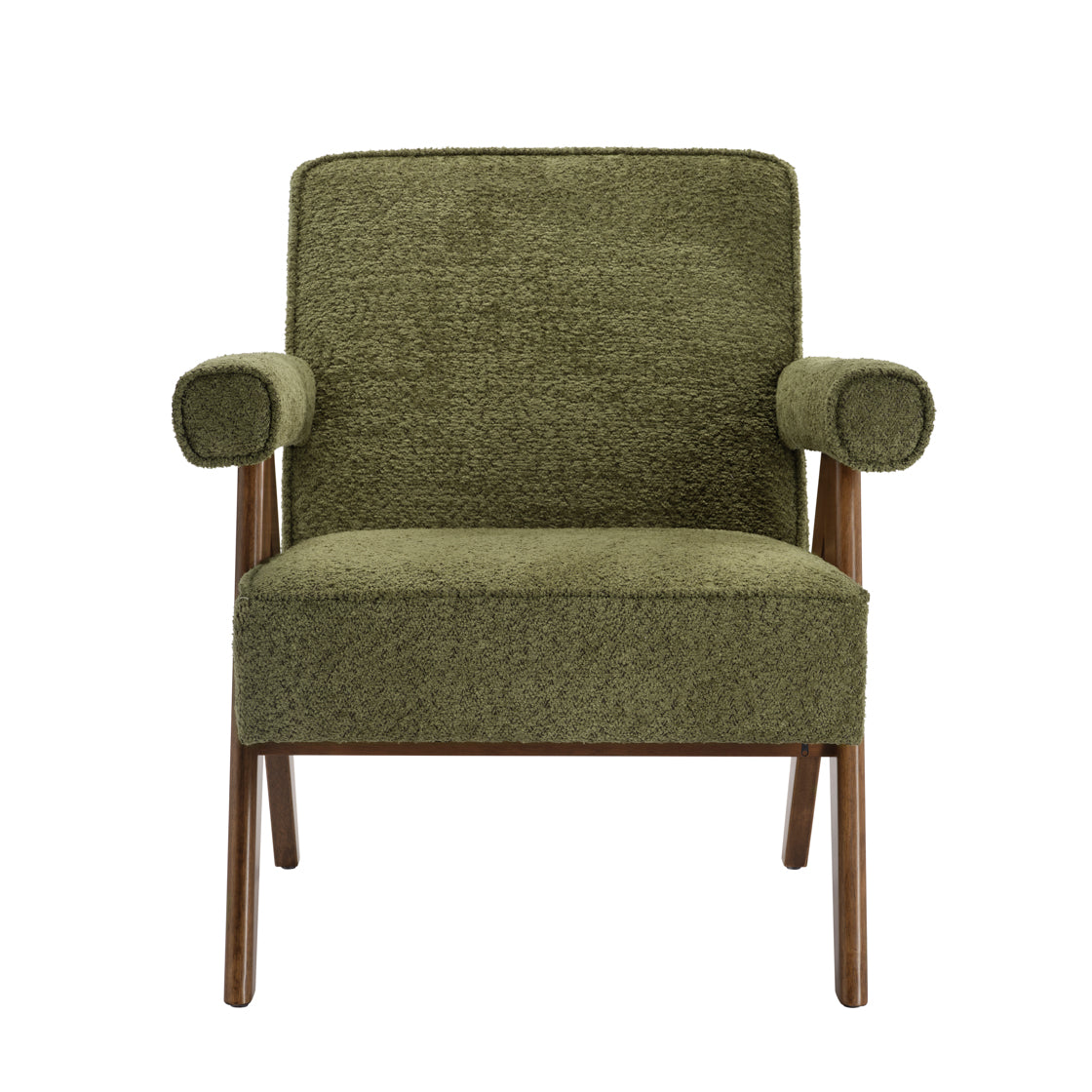 Ember Leaf Green Herringbone Chenille & Wood Armchair