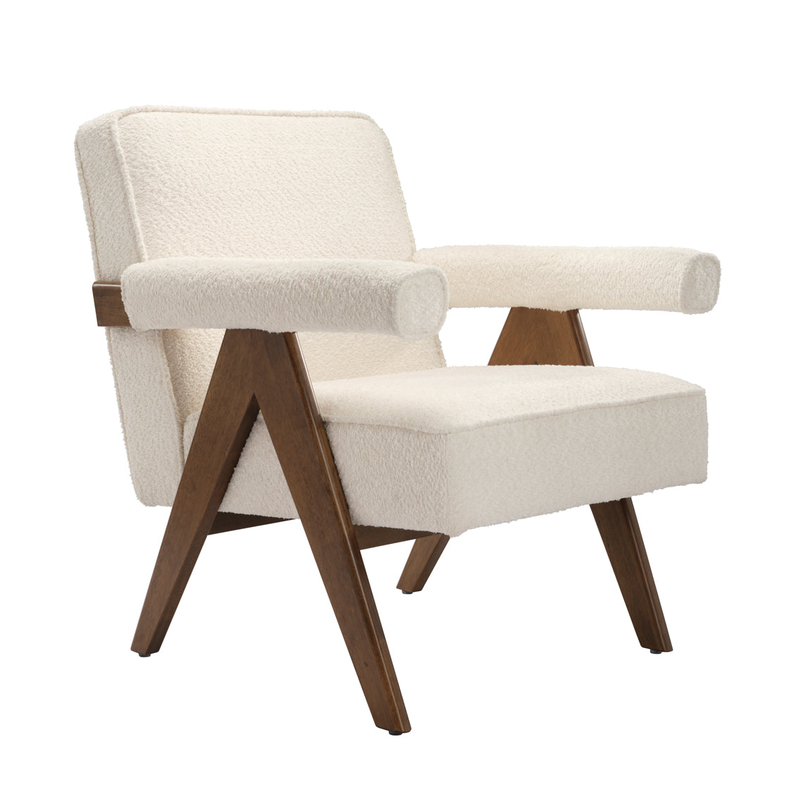 Ember Snow White Boucle & Wood Armchair