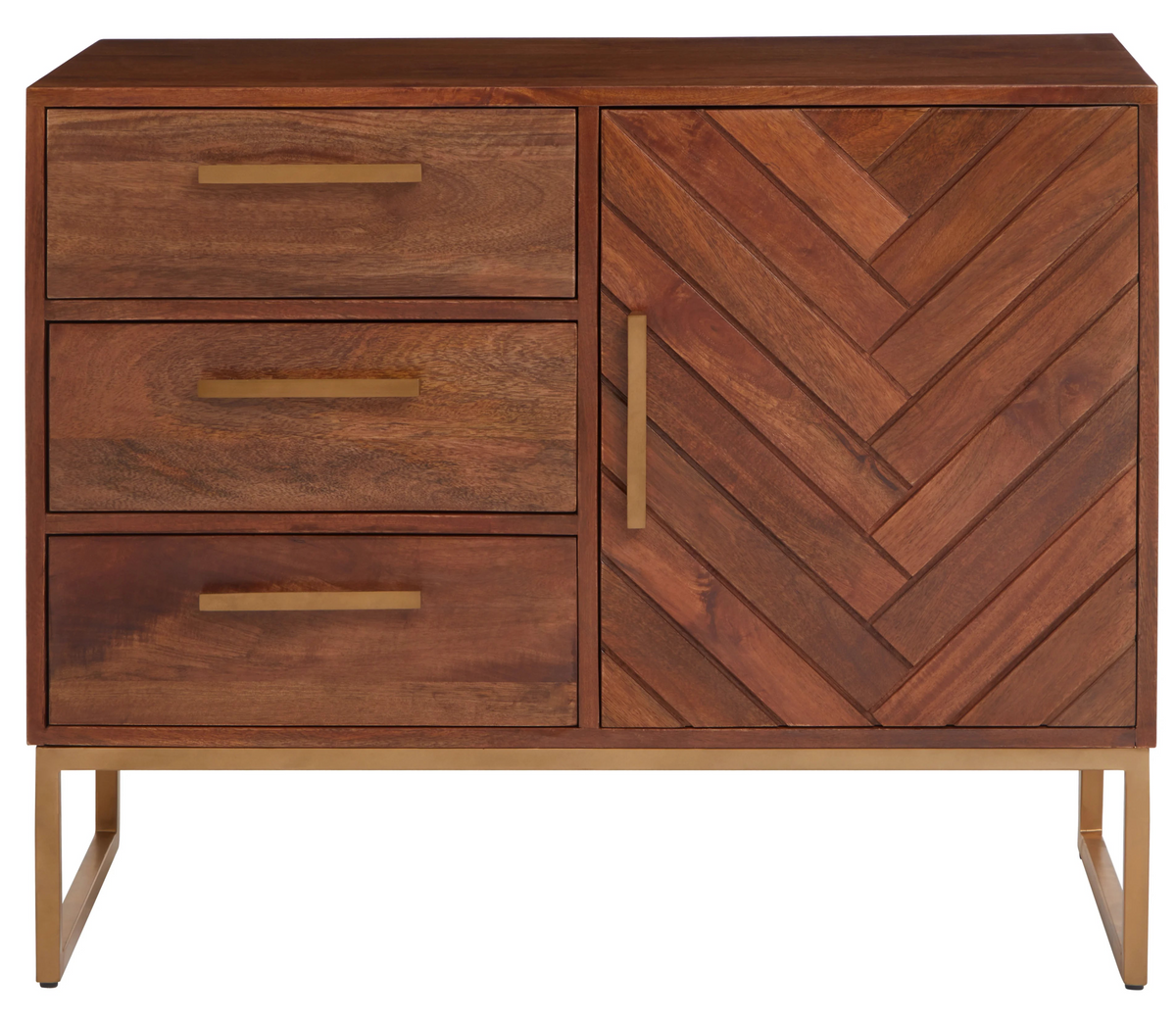 Eddi Herringbone Brown Mango Wood & Gold Sideboard | Small