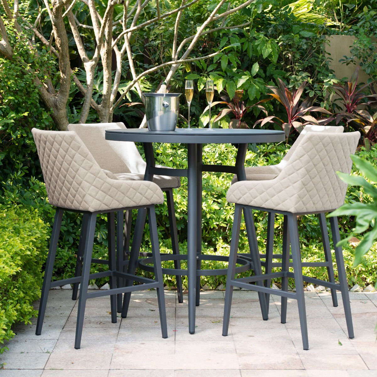 Regal Oatmeal Beige Round Outdoor Bar Set | 4 Seater
