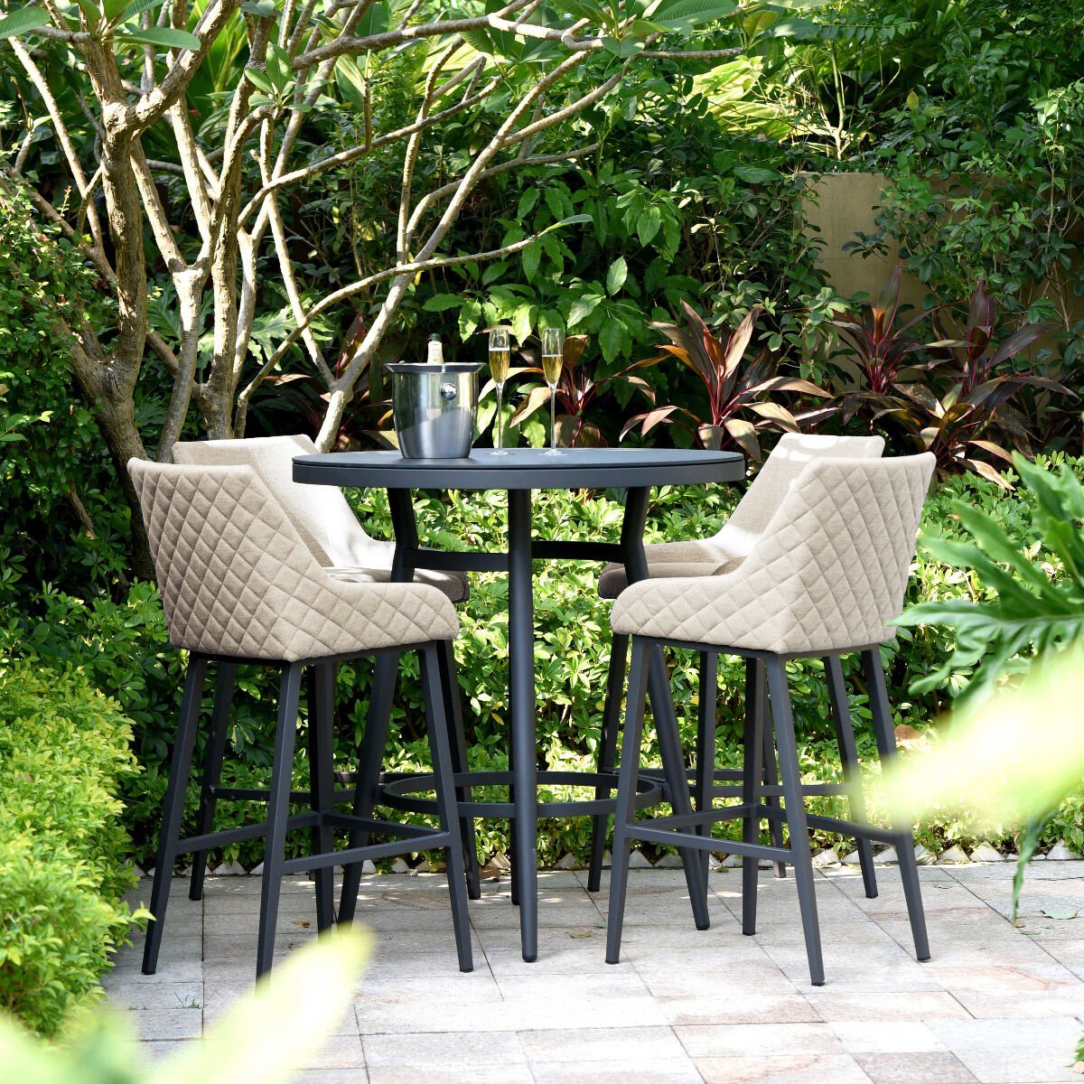 Regal Oatmeal Beige Round Outdoor Bar Set | 4 Seater
