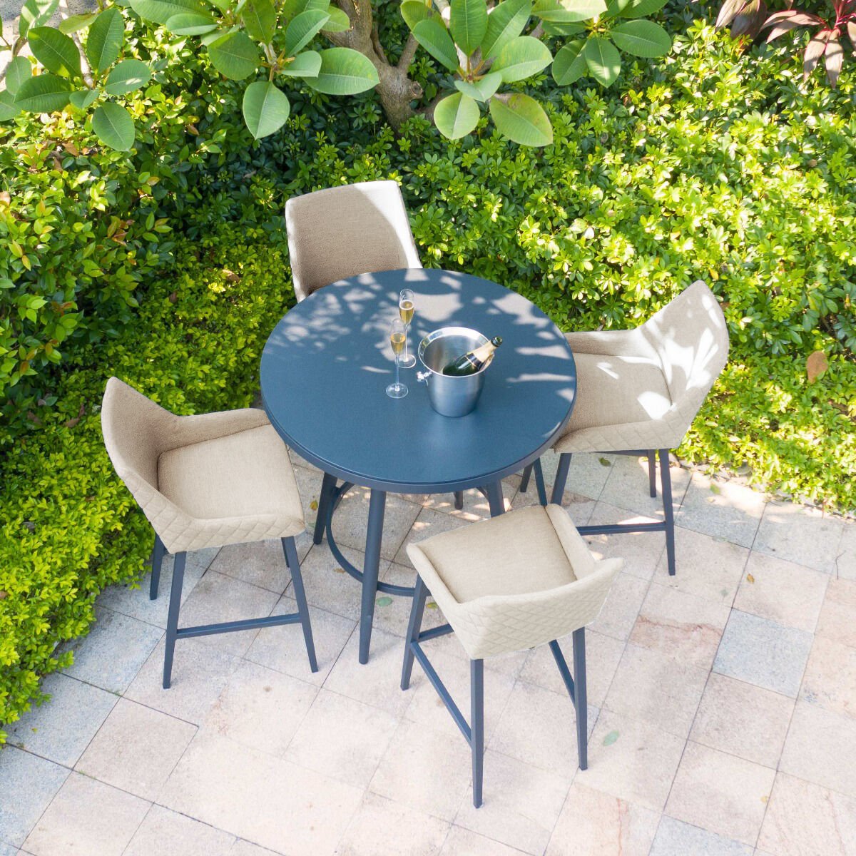 Regal Oatmeal Beige Round Outdoor Bar Set | 4 Seater