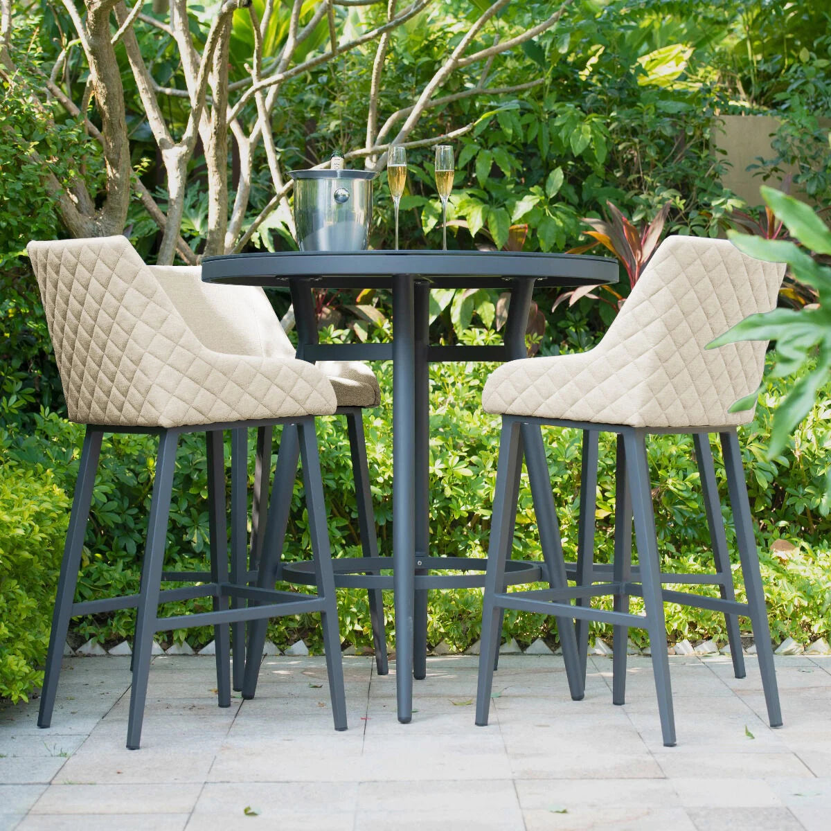 Regal Oatmeal Beige Round Outdoor Bar Set | 4 Seater