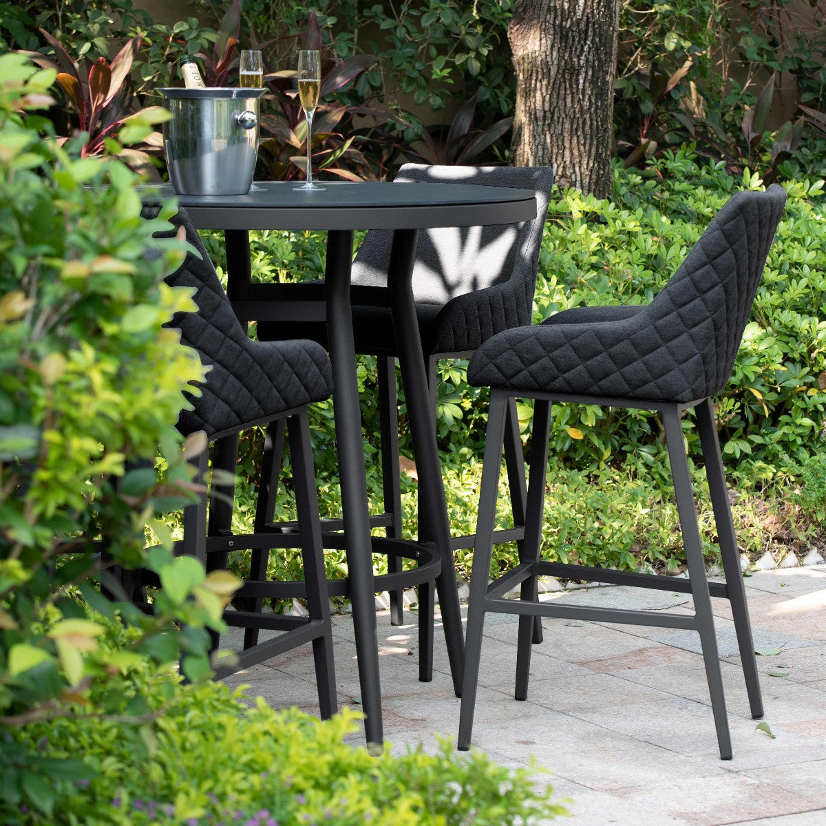 Maze Regal Charcoal Black Round Outdoor Bar Set | 4 Seater