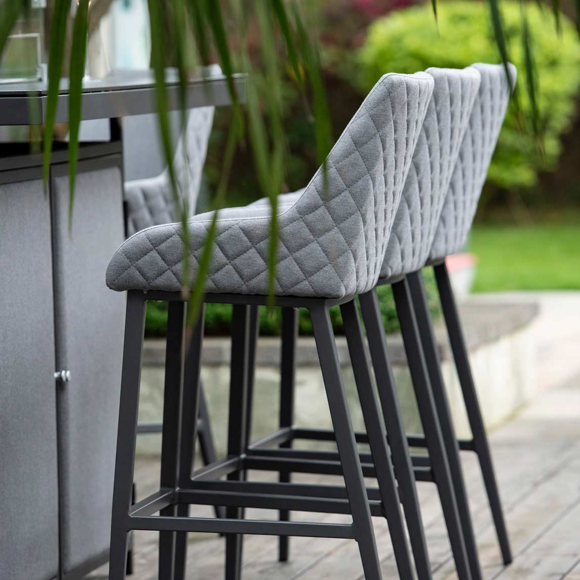 Maze Regal Flanelle Grey Round Outdoor Bar Set Fire Pit Table| 8 Seater