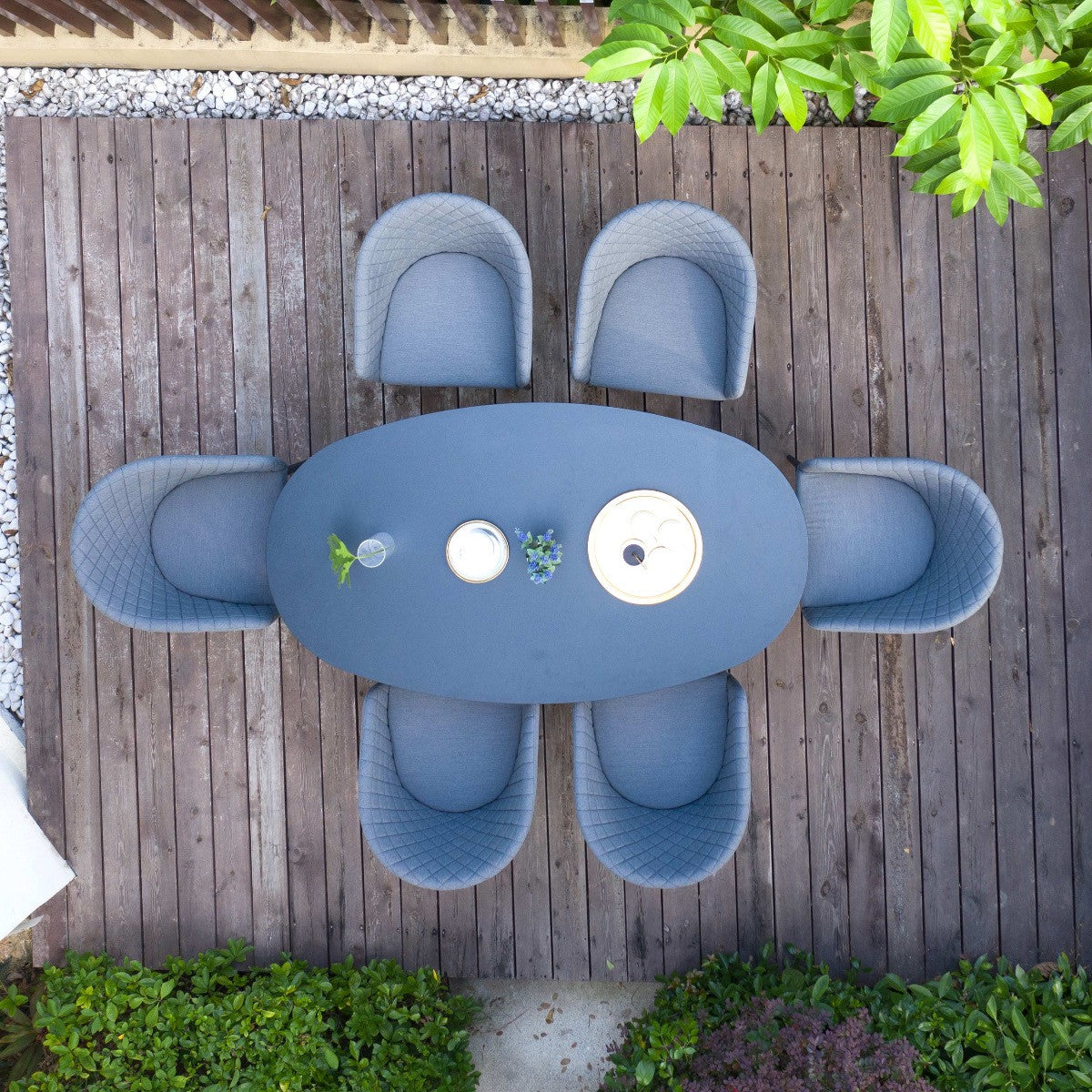 Maze Ambition Flanelle Grey Outdoor Dining Set Oval | 6 Seater