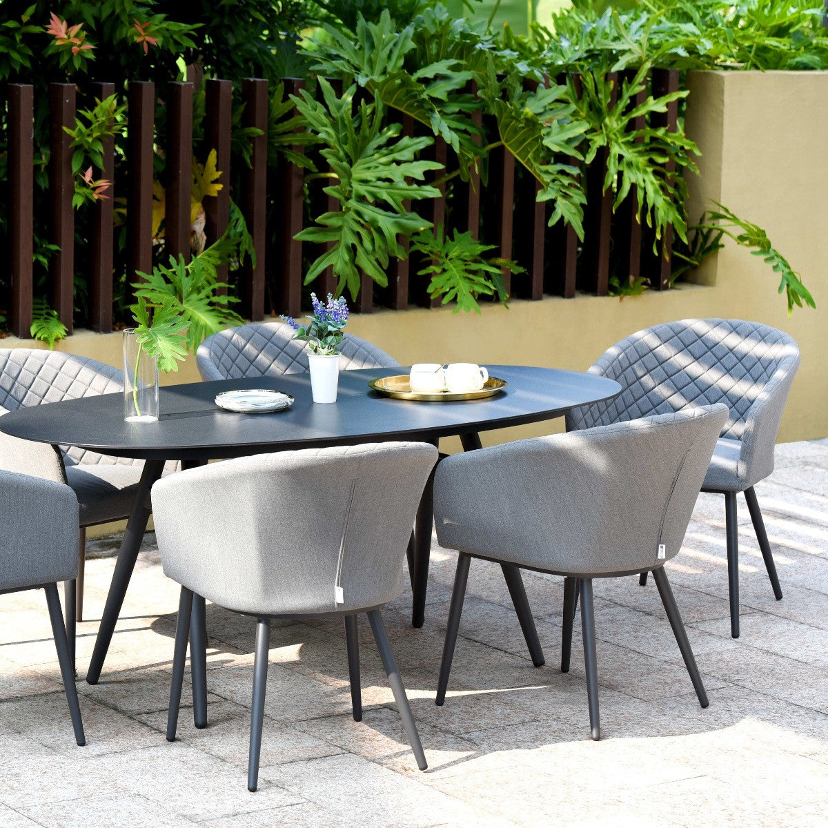 Maze Ambition Flanelle Grey Outdoor Dining Set Oval | 6 Seater