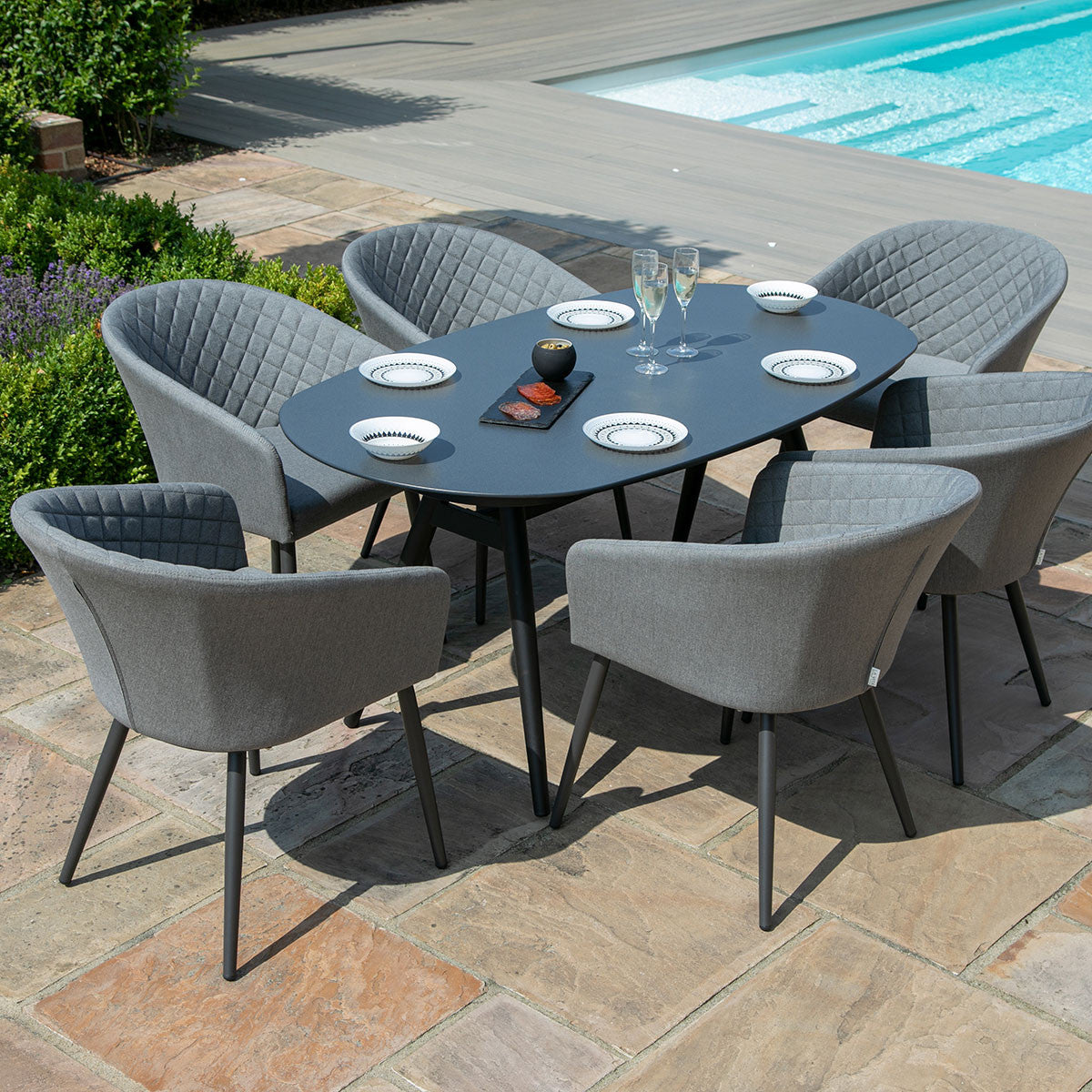 Ambition Flanelle Grey Outdoor Dining Set Oval | 6 Seater