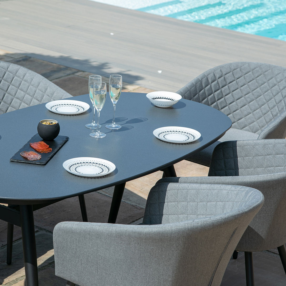 Maze Ambition Flanelle Grey Outdoor Dining Set Oval | 6 Seater