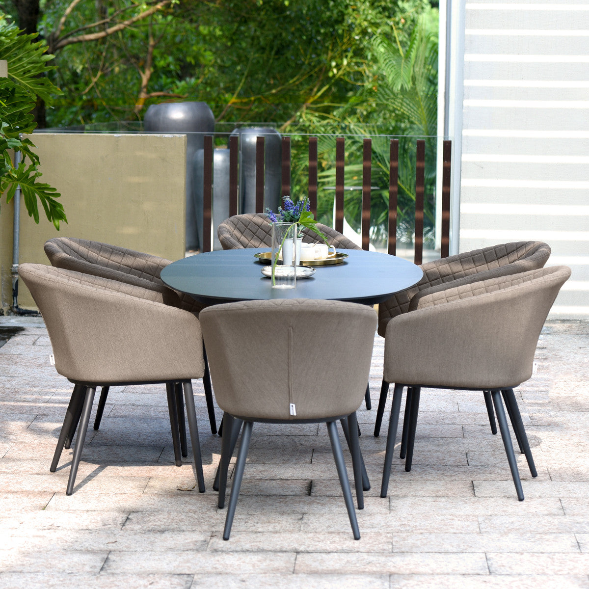 Maze Ambition Taupe Oval Outdoor Dining Set | 6 Seater