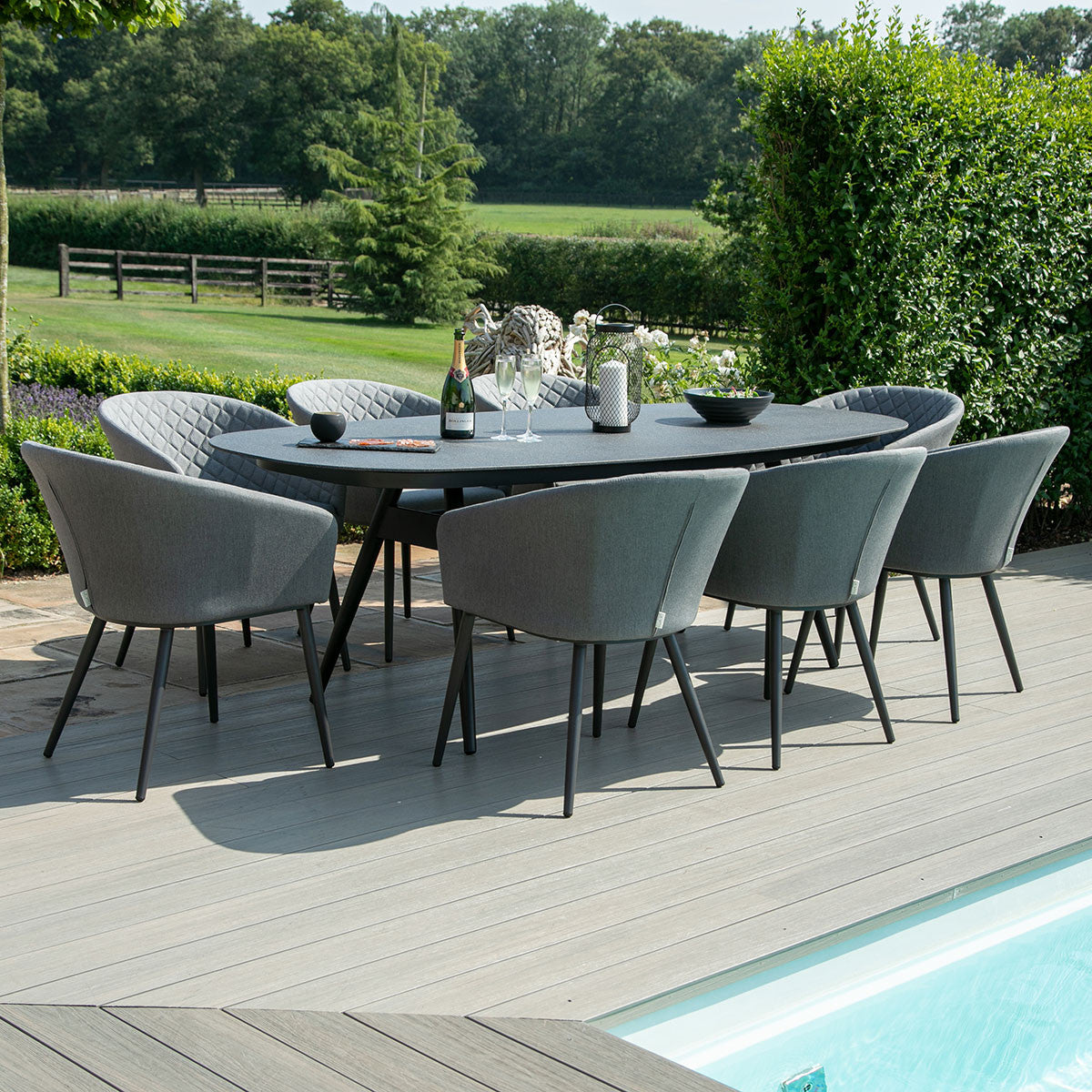 Ambition Flanelle Grey Outdoor Dining Set Oval | 8 Seater