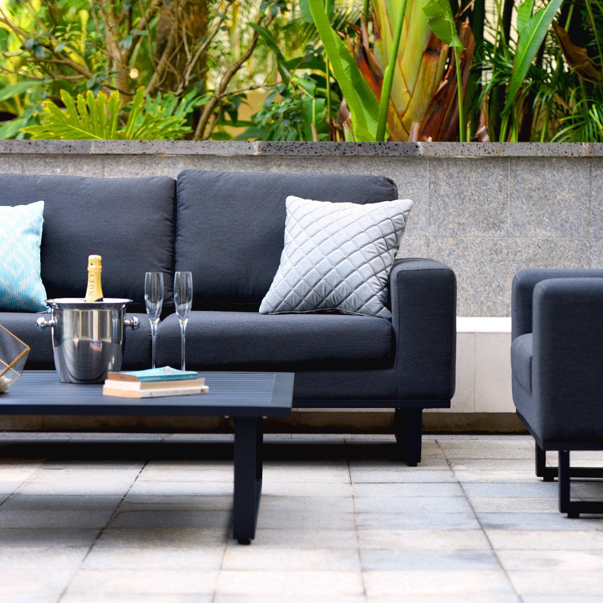 Maze Ethos Charcoal Black Outdoor Sofa Set with Coffee Table | 4 Seater