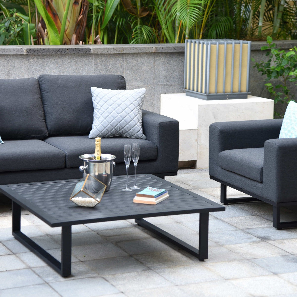 Maze Ethos Charcoal Black Outdoor Sofa Set with Coffee Table | 4 Seater