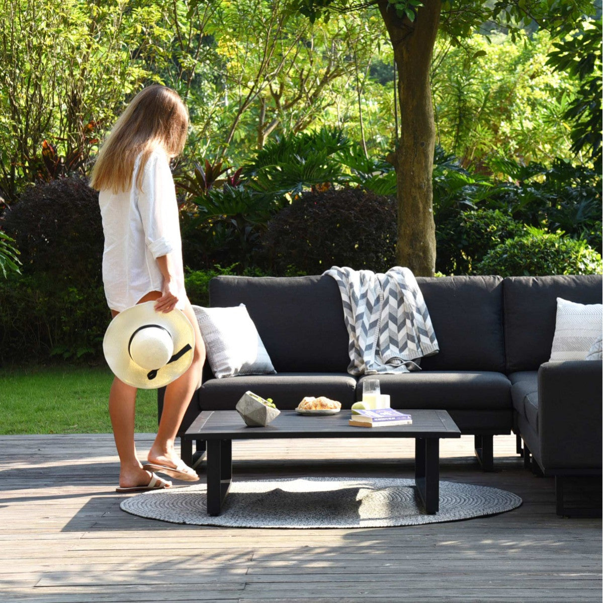 Maze Ethos Charcoal Black Outdoor Corner Sofa Set with Coffee Table | 5 Seater