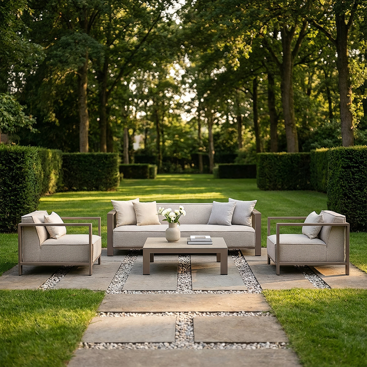 Ibiza 3 Seater Sofa Set with Square Coffee Table - Latte
