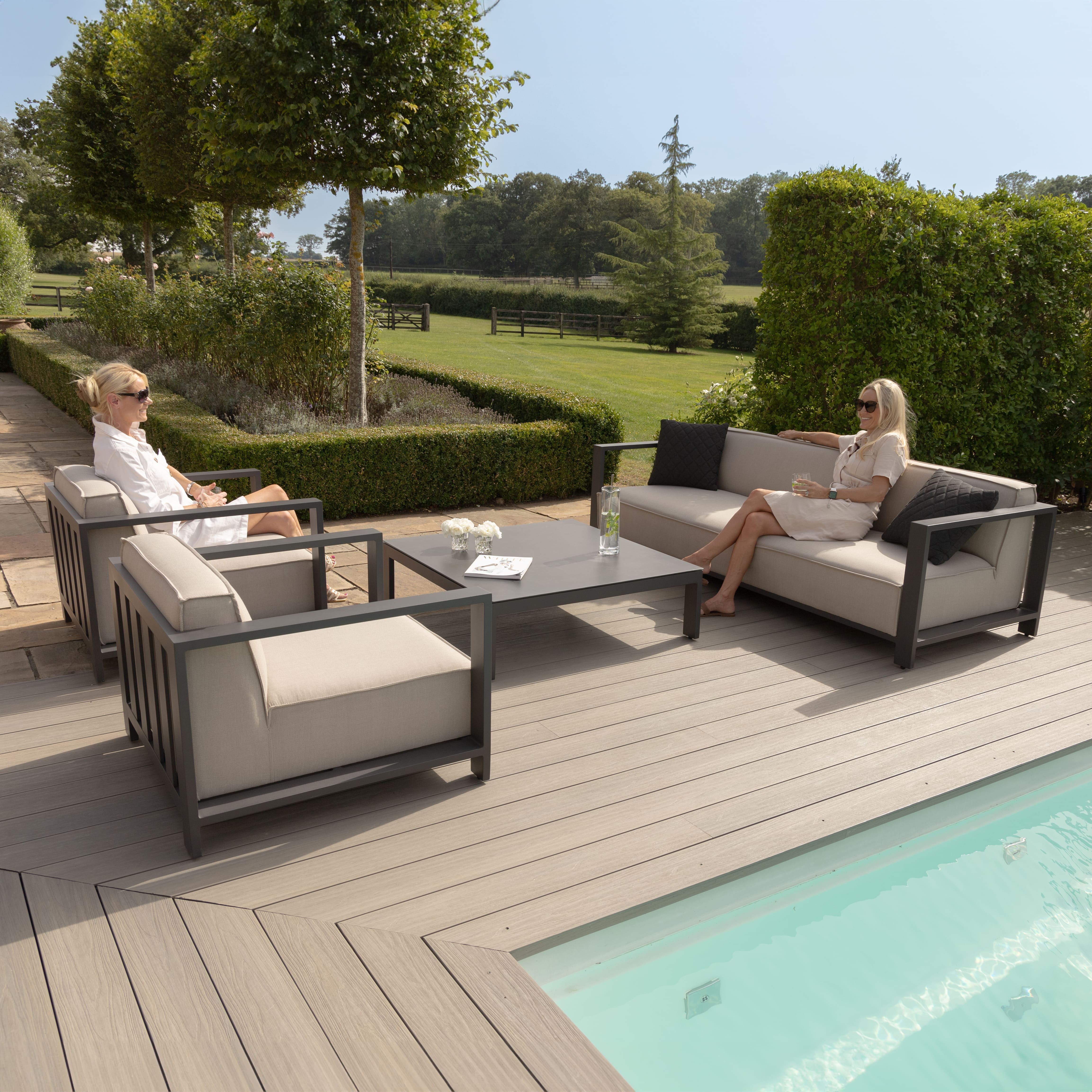 Ibiza Oatmeal Beige Outdoor Sofa Set with Square Coffee Table | 5 Seater