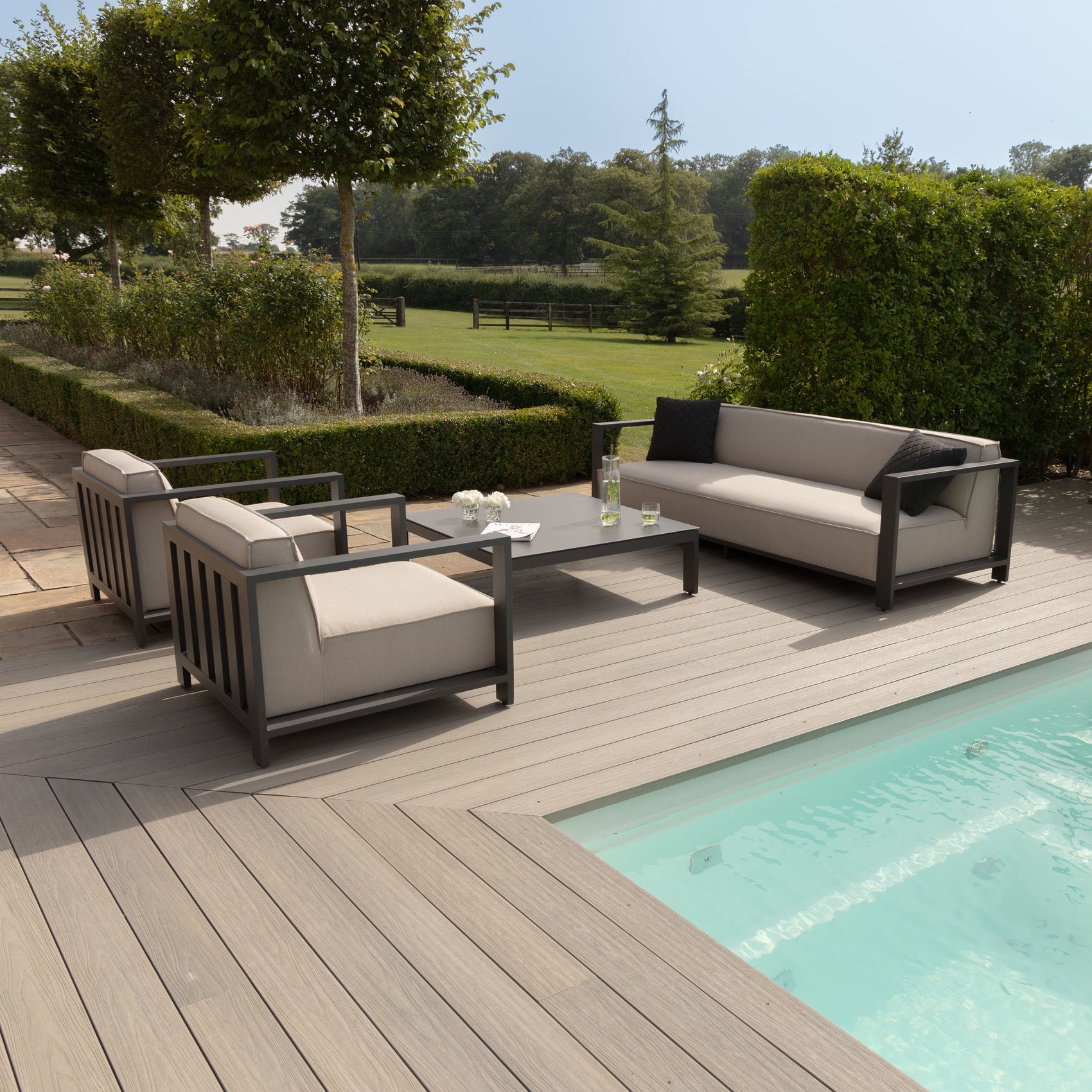Ibiza Oatmeal Beige Outdoor Sofa Set with Square Coffee Table | 5 Seater
