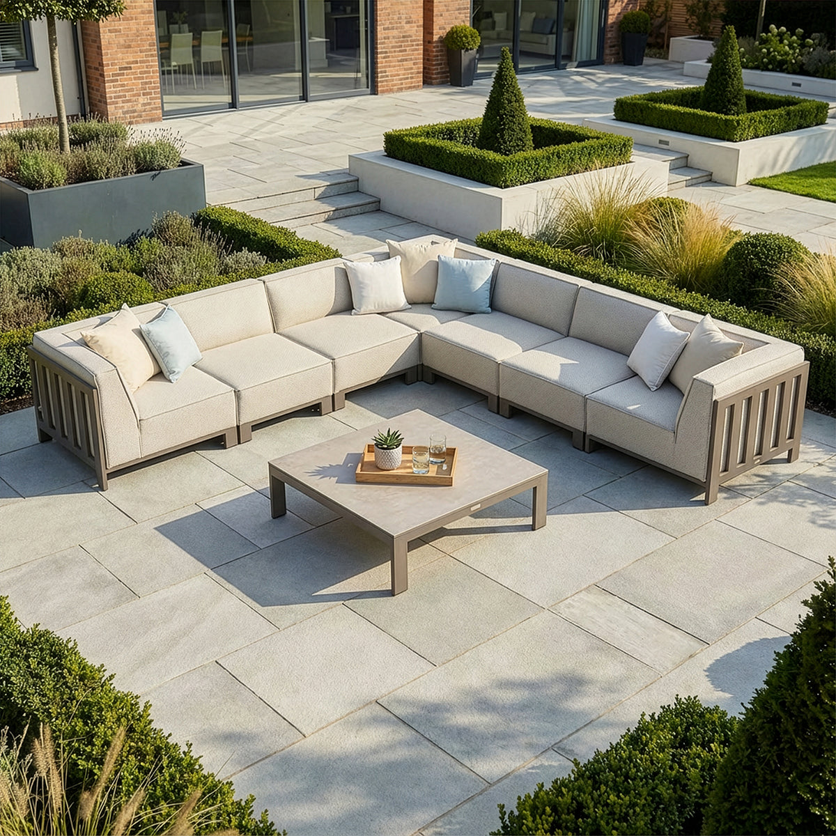Ibiza Large Corner Sofa Set with Square Coffee Table - Latte