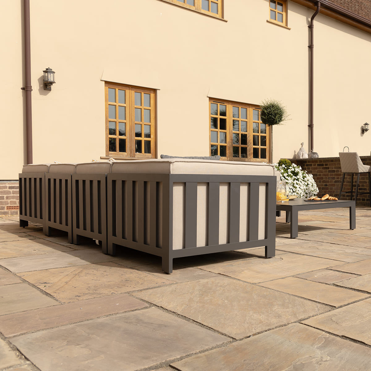 Maze Ibiza Oatmeal Beige Outdoor Corner Sofa Set With Square Coffee Table | 6-8 Seater