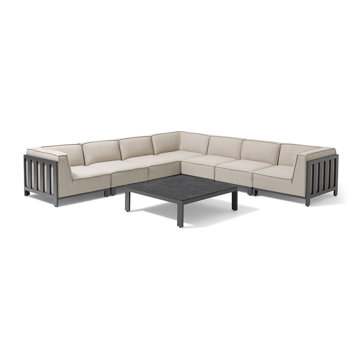 Maze Ibiza Oatmeal Beige Outdoor Corner Sofa Set With Square Coffee Table | 6-8 Seater