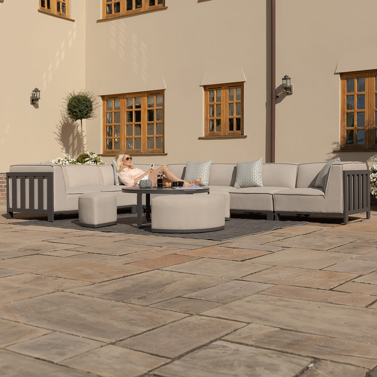 Ibiza Large Corner Sofa Set with Round Coffee Table - Oatmeal