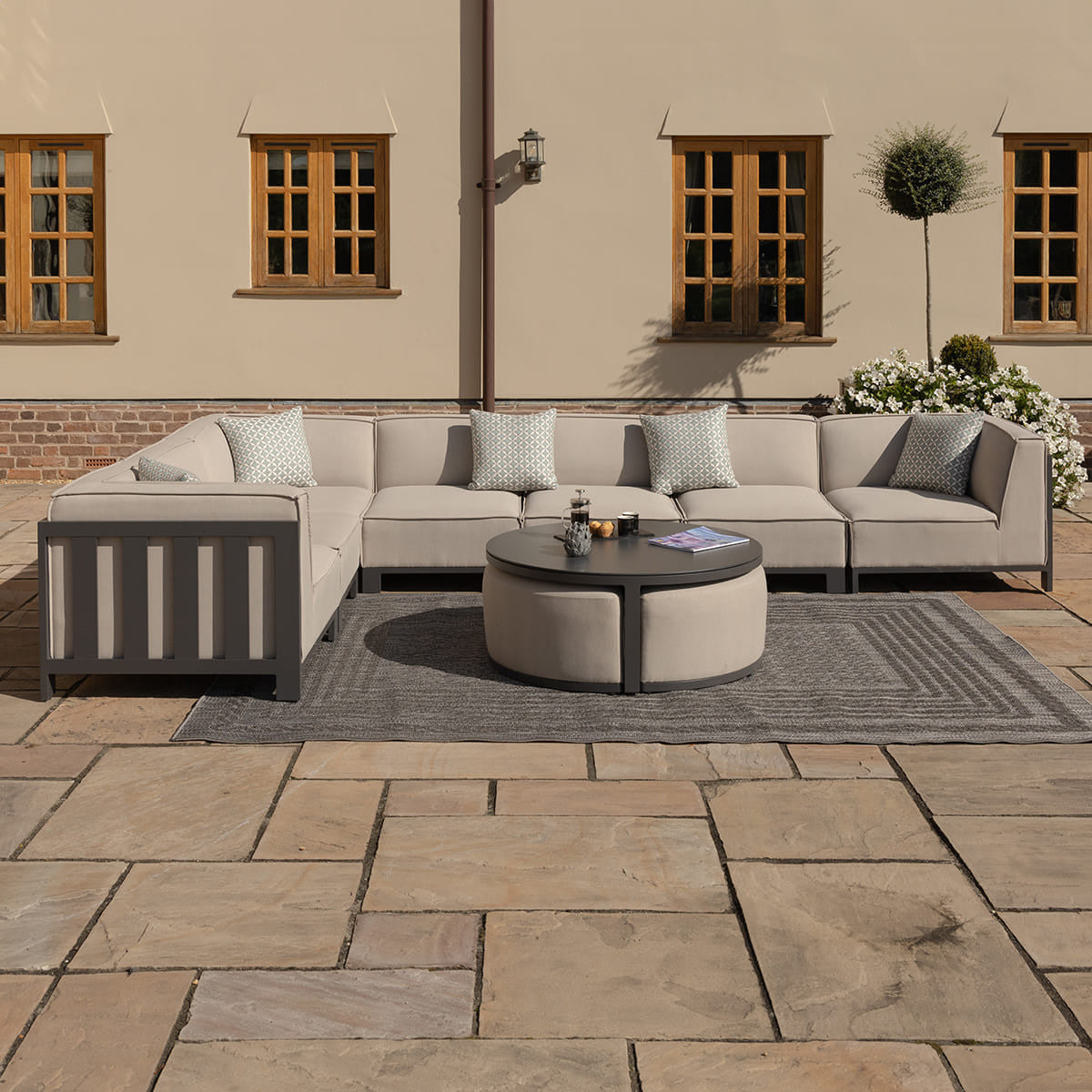 Ibiza Large Corner Sofa Set with Round Coffee Table - Oatmeal